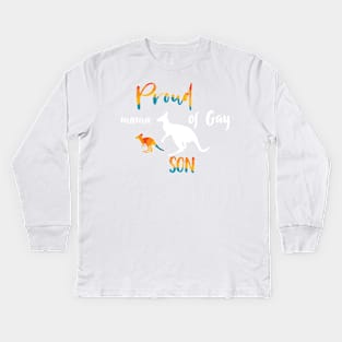 Proud mama Of Gay Son Design Gift - LGBT Rainbow Pride - Cute LGBT Pride Design, Kangaroo LGBT Gift Idea, Gay Pride Present, Bisexual, Transgender, Gay, Lesbian, LGBT, Pride, Mom Kids Long Sleeve T-Shirt